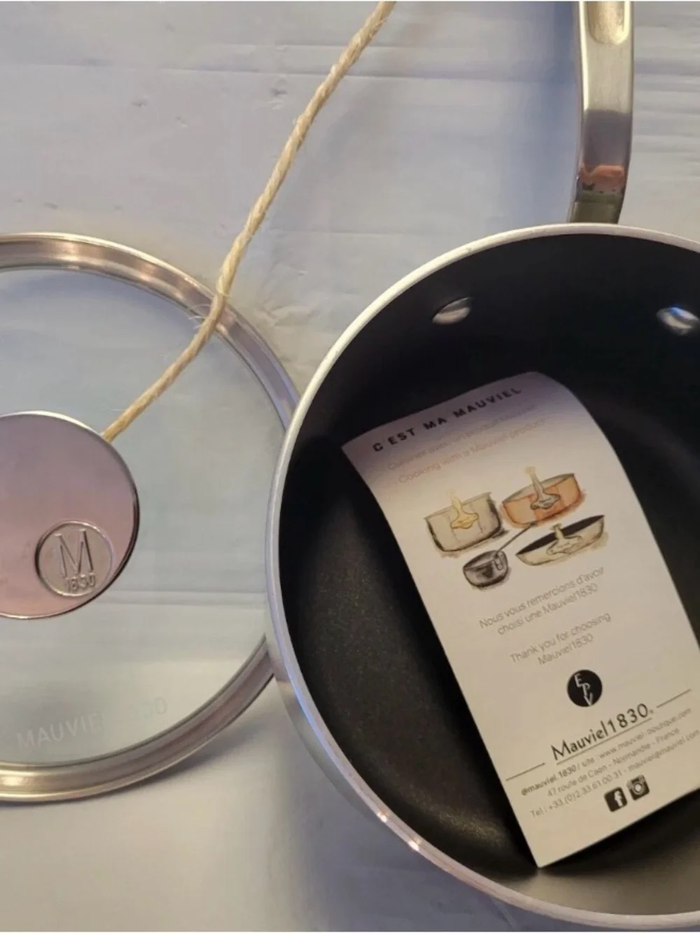 Mauviel M'STONE 1830 Sauce Pan W/ Glass Lid Cast Stainless Steel Handle 1.8-Qt